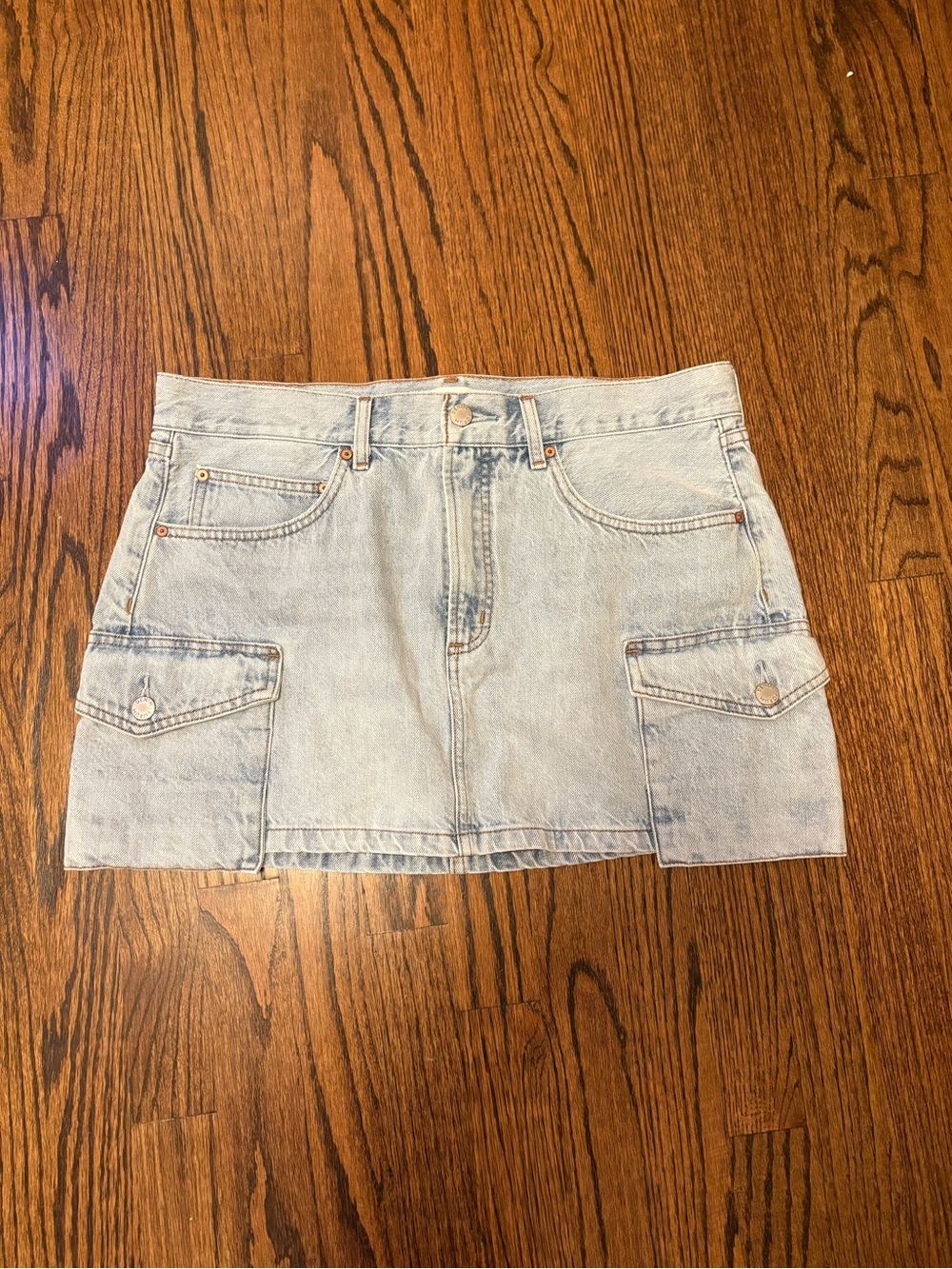 Aritzia Denim Forum Light Blue Denim Mini Skirt with Cargo Details